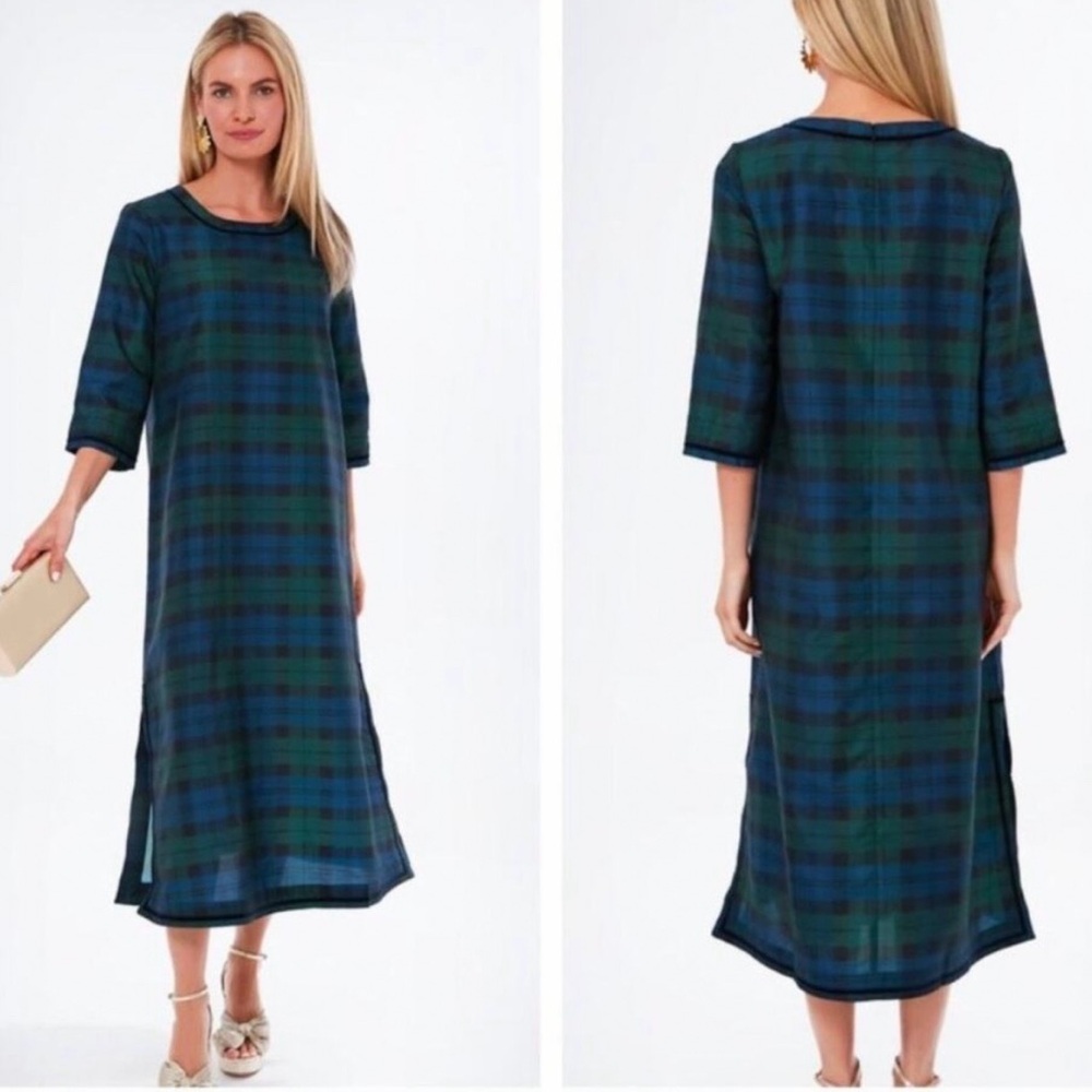 Tuckernuck Jamie Navy and Emerald Plaid Midi Dress